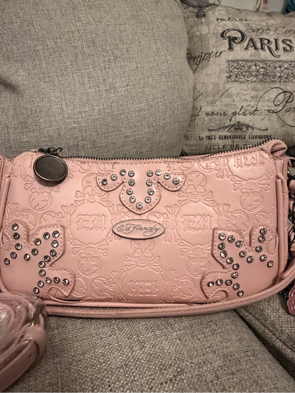 Ed Hardy Pink Rhinestone Crossbody with Charm Accents - Picture 3 of 5